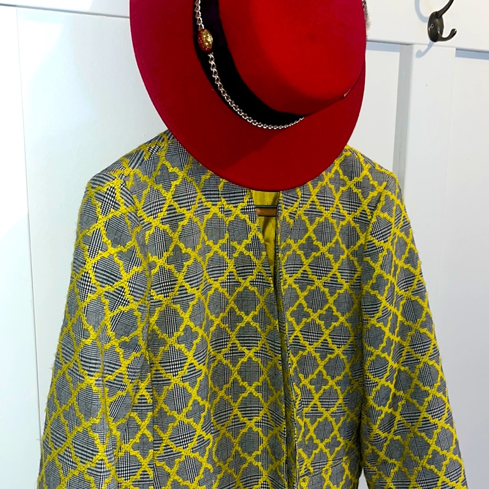 Kasper plaid & embroidered jacket